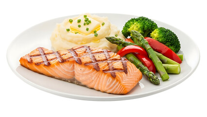 Grilled salmon meal isolated on transparent background