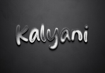 Chrome metal 3D Hindi name design of Kalyani on grey background.