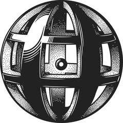 Abstract Geometric Sphere Illustration &ndash; Futuristic Mechanical Ball Line Art Design