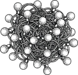 Tangled String Lights Ball Illustration &ndash; Decorative Festive Lighting Line Art