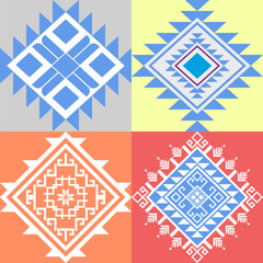 Colorful Abstract Geometric Square Pattern Set: Traditional Tribal and Modern Ethnic Motifs Collection