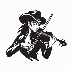 Elegant Woman with Cowboy Hat Playing Violin Image Vector