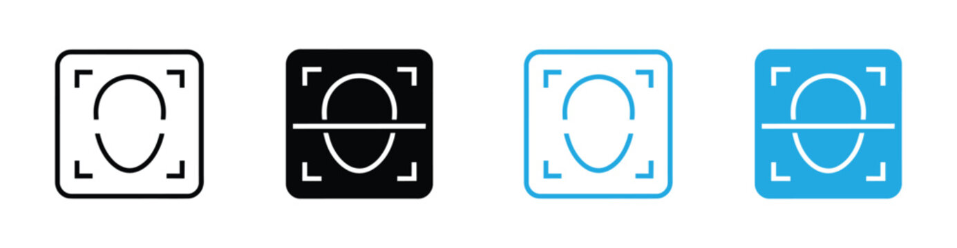 Face ID line icon. Recognition, checkmark, recognize, biometrics, dna, eyes, iris, frame, scan, scanner, scanning identity. Vector icon in line, black and colorful style on white background. 