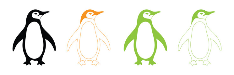 cute penguin bird antarctic animal icon. Four variations of a penguin graphic. penguin logo. Penguin icon Line graphics illustration symbol. penguin logo vector icon illustration design. 