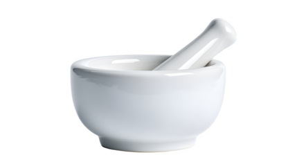 Clean white ceramic mortar and pestle for pharmacy or kitchen use