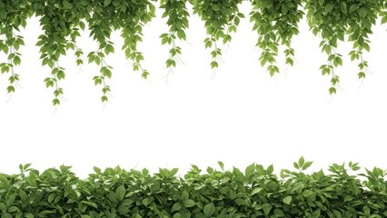 Obraz premium Green Ivy Leaves Border on White Background, Nature Foliage, Copy Space