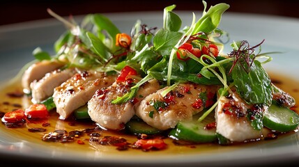 Fresh Gourmet Chicken Dish with Herbs, Spices, and Vegetables