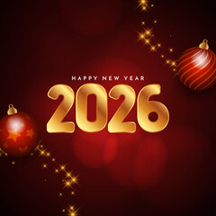 Happy new year 2026 red color glossy background