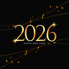Decorative Happy new year 2026 golden text black background