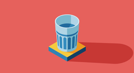 Refreshing water in a stylish glass for health and wellness promotion, simple isometric design with a modern touch, perfect for hydration campaigns