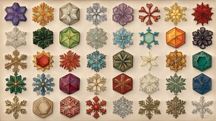 Colorful Decorative Snowflakes and Shapes for Winter Holidays