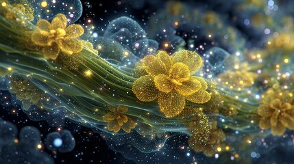 Ethereal Yellow Flowers on Illuminated Abstract Backgrounds