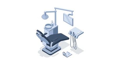 Modern dental clinic equipment illustration for professional website design or medical marketing material, clean isometric style for a fresh dental care brand
