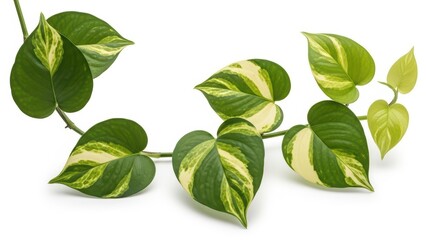 Fototapeta premium Variegated Pothos Plant on White Home Decor, Greenery, Houseplant, Isolated