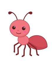 A friendly cartoon depiction of an ant, featuring a rounded head, body, six legs, and delicate antennae on a white backdrop