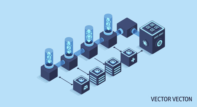 Dynamic isometric data pipeline illustration for modern tech solutions and digital transformation, perfect for showcasing complex systems and innovation