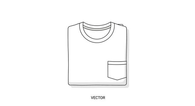 Folded white t-shirt template with pocket detail for fashion design mockups and apparel product presentations with minimalist style and clean lines