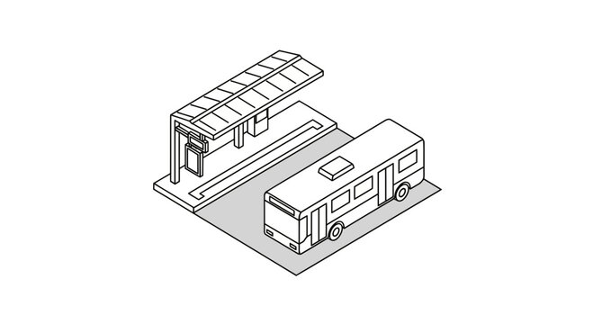 Isometric bus stop design for transportation projects, showcasing urban mobility and commuting, perfect for city planning and transit systems visuals