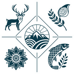 Nature and animal emblems forming a composite design