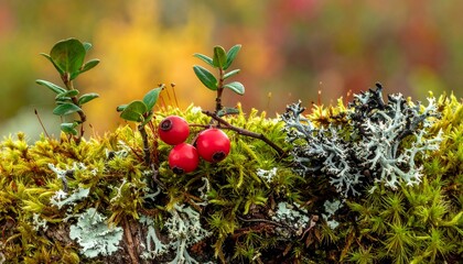 Detail of bearberry plants and lichens.
