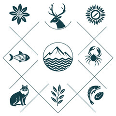 Nature and wildlife symbols outlining ecosystems concepts