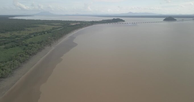 This bridge is the one that replaces the Triso Ferry crossing, which is essential for the Coastal Road route to Pusa,Crossing The Longest Batang Lupar River In Sarawak,Borneo,Malaysia.