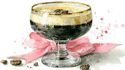 Coffee dessert served in a glass with cream and coffee beans.