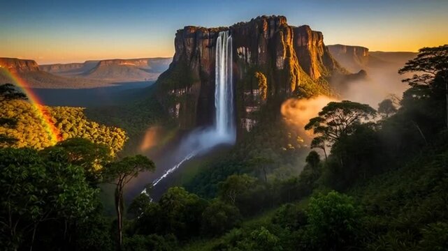 Spectacular Angel Falls Venezuela Majestic Waterfall Landscape.