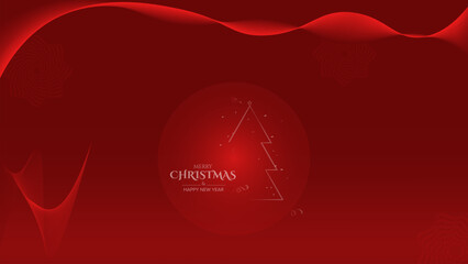 Minimal Red Christmas and New Year Background with Line Art Tree