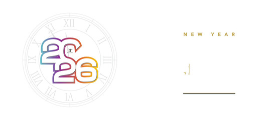 Stylish 2026 new year clock countdown and festive greeting design
