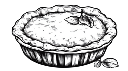 Apple pie linear illustration hand drawn bakery dessert outline style clean line art studio graphic isolated on white background