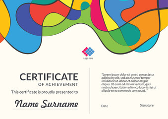 Horizontal bussiness certificate of appreciation achievement with colorful organic shapes composition