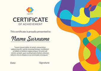 Horizontal bussiness certificate of appreciation achievement with colorful organic shapes composition