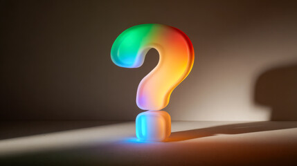 Colorful glowing neon question mark symbolizing doubt