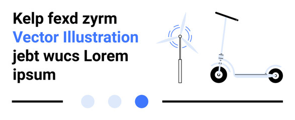 Electric scooter and wind turbine showcasing eco-friendly energy concepts. Ideal for sustainability, renewable energy, transport, clean tech, innovation, urban living, simple landing page