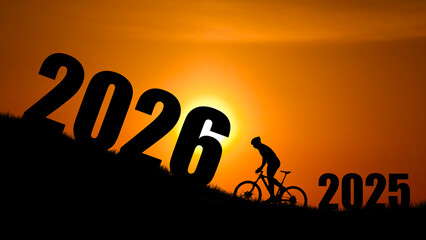 Cyclist navigating towards the 2026 at sunrise