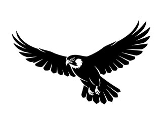 Bold Black and White Falcon or Hawk Soaring Logo Vector Illustration.