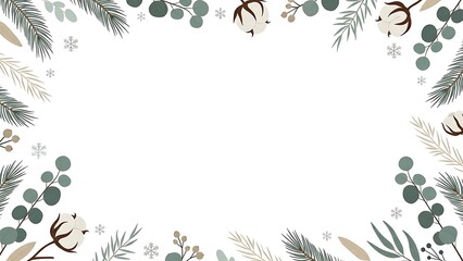 Obraz premium Christmas botanical frame illustration with a bright white central space