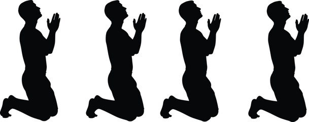 Silhouette of a Man Kneeling in Prayer with Hands Clasped Looking Upward Expressing Faith Hope and Spirituality in a Dark and Emotional Setting