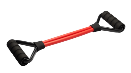 Red and black resistance band exerciser isolated on transparent background