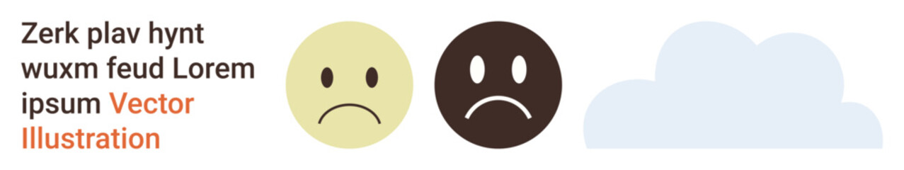 Fototapeta premium Emotional states, mental health, moods, depression, sadness, weather symbolism. Two sad face emoticons and a simple cloud in a neutral background. Emotional states and mental health concept