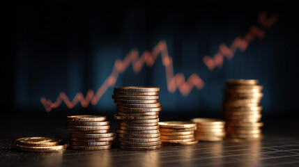 Economy finance and investment background, coin and graph