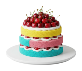 Delicious cherry layer cake bakery food bright colors isolated on transparent background