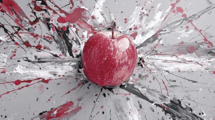 Red, ripe cherry on a wet branch in white winter nature with a healthy splash of fresh water