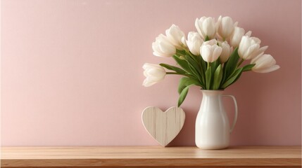 Pink tulips bouquet in glass vase for spring decoration
