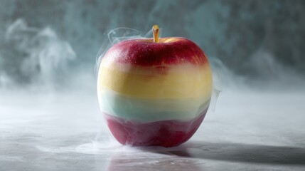 Fresh red apple in snow and ice, isolated on a white background, representing healthy, delicious, and fresh fruit for a sweet diet