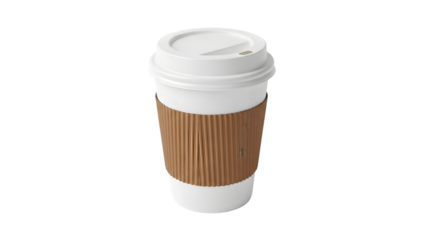 White coffee cup with sleeve isolated on transparent background