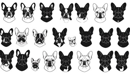 Seamless french bulldog pattern, vector dog faces illustration, for textile and wallpaper