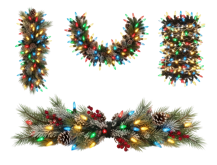 Festive holiday decorations home garland display isolated on transparent background