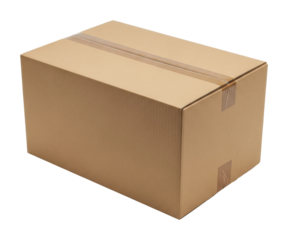 Packaging process using cardboard boxes in warehouse environment isolated on transparent background